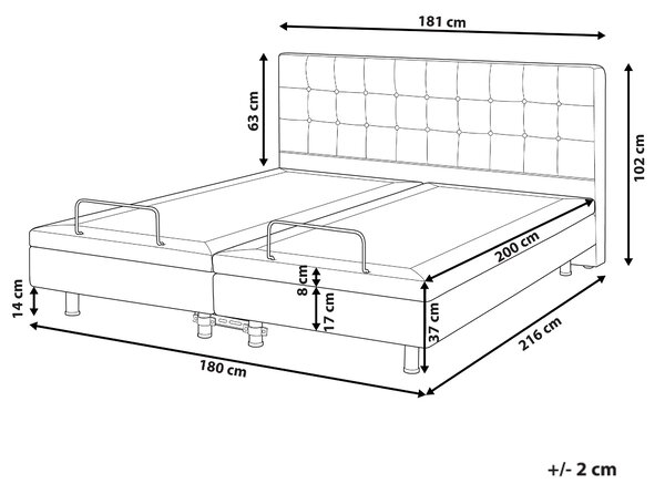 Polohovateľná posteľ svetlosivá látkové čalúnenie polyester 180 x 200 cm elektrické nastavenie roštu a opierky hlavy spálňa