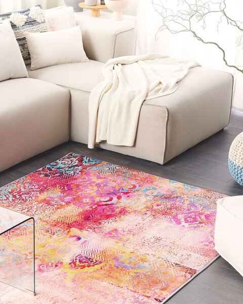 Koberec viacfarebný polyesterový 140 x 200 cm farebný abstraktný vzor pogumovaná spodná strana