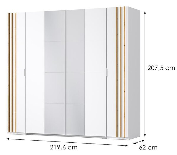 Veľká zrkadlová šatníková skriňa 220 cm TURBO - dub artisan / biela