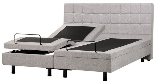 Polohovateľná posteľ svetlosivá látkové čalúnenie polyester 180 x 200 cm elektrické nastavenie roštu a opierky hlavy spálňa
