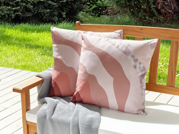 Sada 2 záhradných vankúšov ružová polyester 45 x 45 abstraktný vzor moderný štýl vonkajšie dekorácie vodoodolné