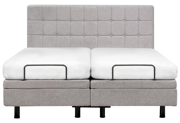 Polohovateľná posteľ svetlosivá látkové čalúnenie polyester 180 x 200 cm elektrické nastavenie roštu a opierky hlavy spálňa
