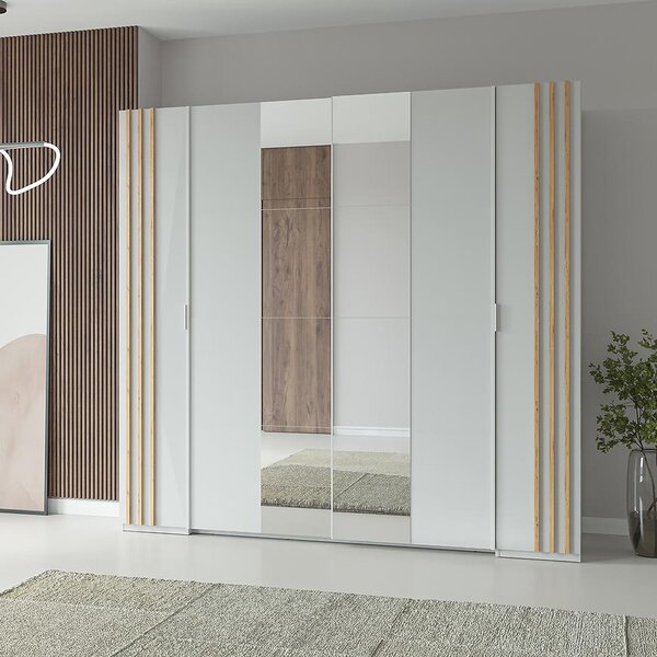 Veľká zrkadlová šatníková skriňa 220 cm TURBO - dub artisan / biela