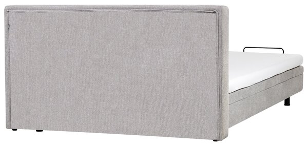 Polohovateľná posteľ svetlosivá látkové čalúnenie polyester 180 x 200 cm elektrické nastavenie roštu a opierky hlavy spálňa