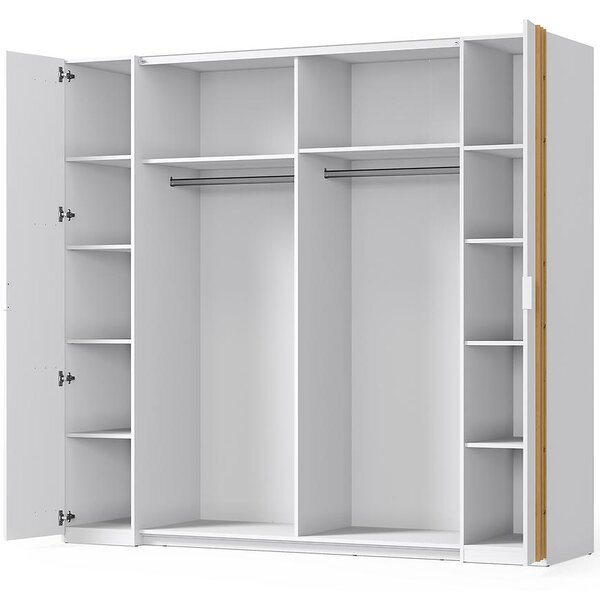 Veľká zrkadlová šatníková skriňa 220 cm TURBO - dub artisan / biela