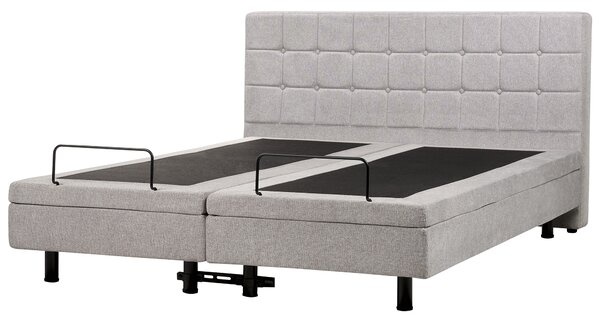 Polohovateľná posteľ svetlosivá látkové čalúnenie polyester 180 x 200 cm elektrické nastavenie roštu a opierky hlavy spálňa