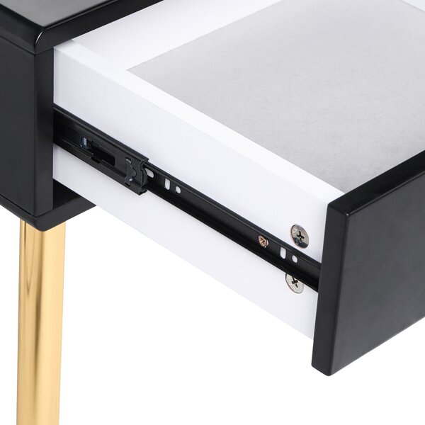Toaletný stolík čierna a zlatá MDF 6 zásuviek LED zrkadlo stolička nábytok do obývačky glamour dizajn