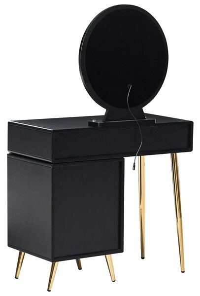 Toaletný stolík čierna a zlatá MDF 6 zásuviek LED zrkadlo stolička nábytok do obývačky glamour dizajn