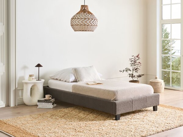 Posteľ čalúnená sivobéžová buklé 90 x 200 cm rám postele s roštom bez čela spálňa moderný minimalistický štýl