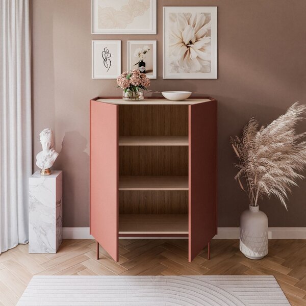 VYSOKÁ KOMODA LUCCA CERAMIC RED / DUB LINEA 97 cm