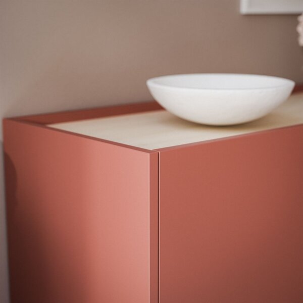 KOMODA LUCCA TROJDVEROVÁ CERAMIC RED / DUB LINEA 144 cm