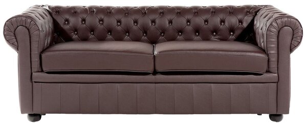 Sedacia súprava chesterfield hnedá kožená čalúnená tmavé drevené nohy 3-miestna pohovka s kreslom moderná
