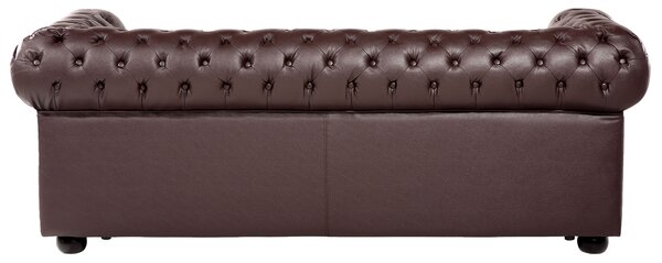 Sedacia súprava chesterfield hnedá kožená čalúnená tmavé drevené nohy 3-miestna pohovka s kreslom moderná