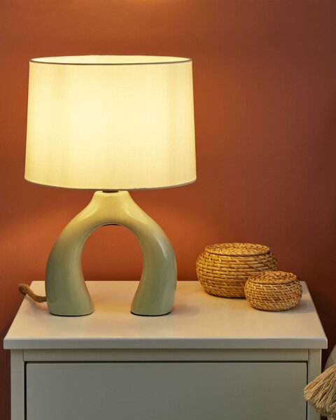 Stolná lampa zelený keramický podstavec biele tienidlo bavlna polyester minimalistický dizajn