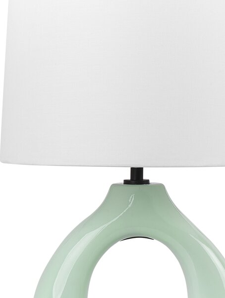 Stolná lampa zelený keramický podstavec biele tienidlo bavlna polyester minimalistický dizajn