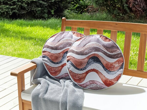 Sada 2 záhradných vankúšov hnedý polyester abstraktný motív vzor ⌀ 40 cm moderné vonkajšie dekorácie vodoodolné