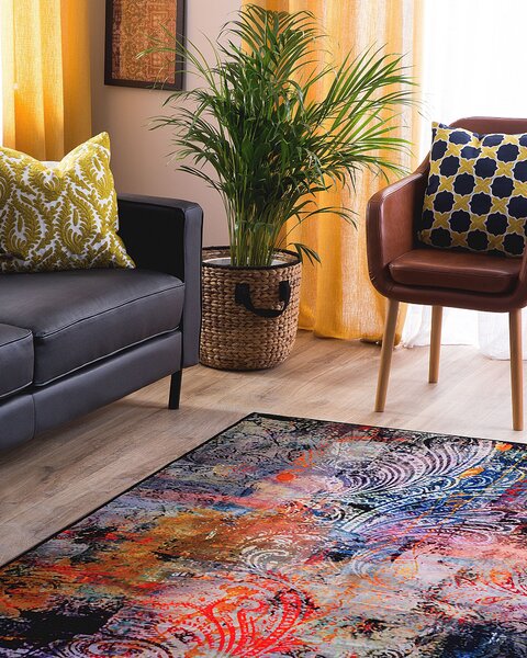 Koberec viacfarebný polyester 160 x 230 cm abstraktný vzor gumená spodná časť obývacia izba spálňa