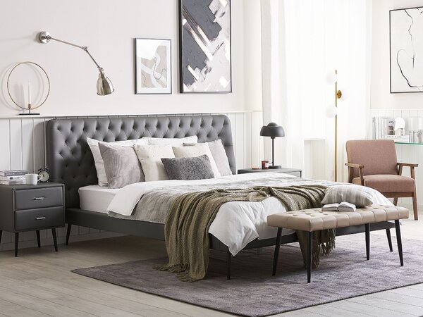 Posteľ sivá umelá koža 180 x 200 cm čalúnený rám postele s roštom prešívané čelo moderný dizajn