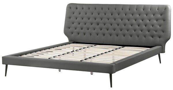 Spálňová zostava nábytku sivá umelá koža 180 x 200 cm posteľ lavička 2 nočné stolíky moderný dizajn