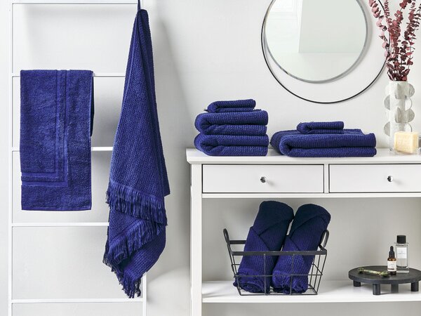 Sada 9 uterákov modrá bavlna polyester froté uteráky osušky kúpeľňová predložka uteráky pre hostí doplnky do kúpeľne