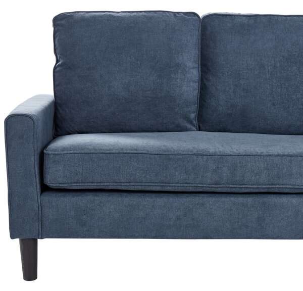 Pohovka námornícka modrá látková čalúnená 3 miestna s taburetom mid century modern obývacia izba