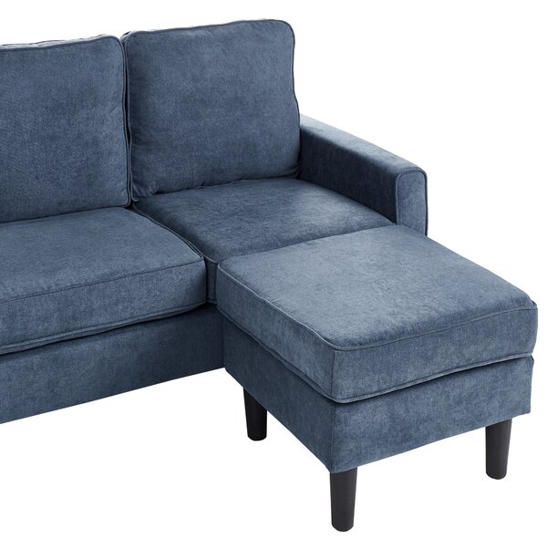 Pohovka námornícka modrá látková čalúnená 3 miestna s taburetom mid century modern obývacia izba