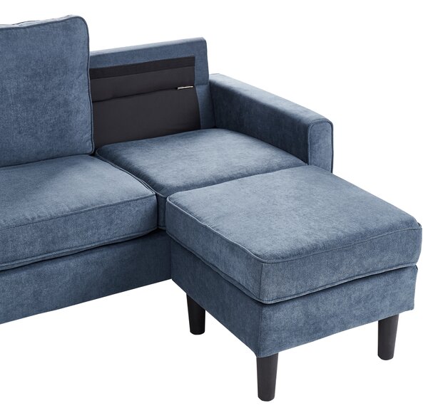 Pohovka námornícka modrá látková čalúnená 3 miestna s taburetom mid century modern obývacia izba