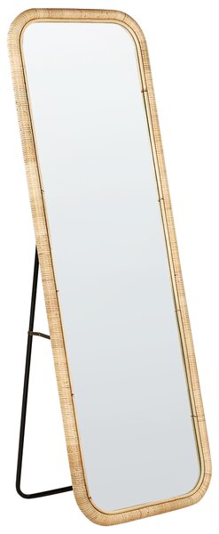 Stojace zrkadlo prírodné ratan sklo 150 x 50 cm obdĺžnikový tvar moderný boho štýl obývačka spálňa