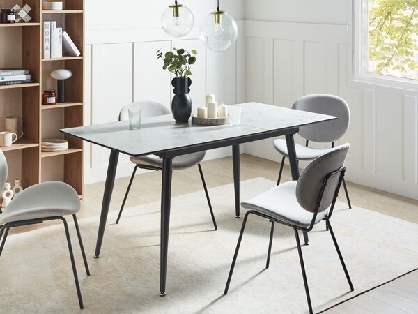 Jedálenský stôl čierny a biely MDF 120/150 x 80 cm mramorový efekt rozťahovacia doska kovové nohy obdĺžnikový moderný dizajn