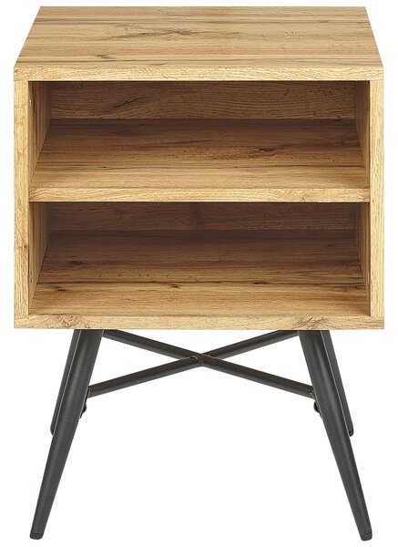 Nočný stolík svetlé drevo MDF 2 otvorené police minimalistický moderný dizajn spálňa