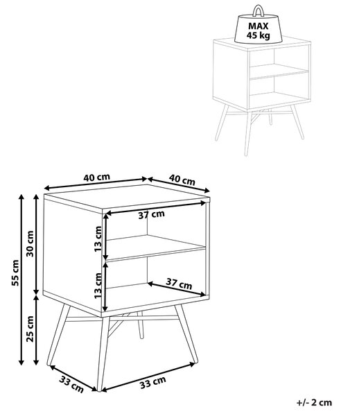 Nočný stolík svetlé drevo MDF 2 otvorené police minimalistický moderný dizajn spálňa