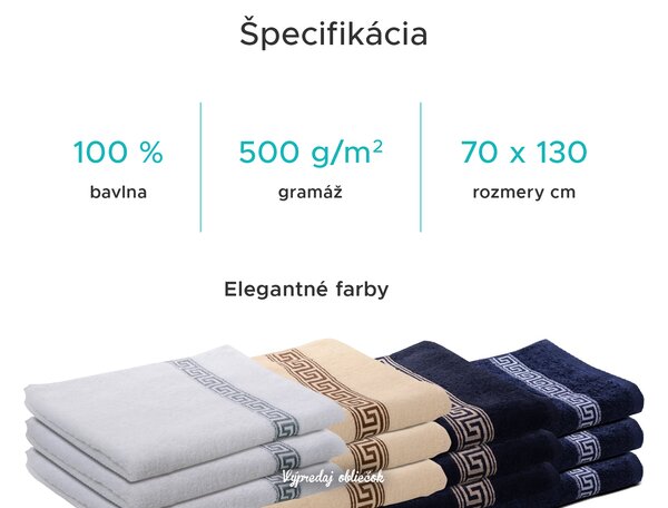 Osuška GREEK 70x130 cm čierna, 100% bavlna