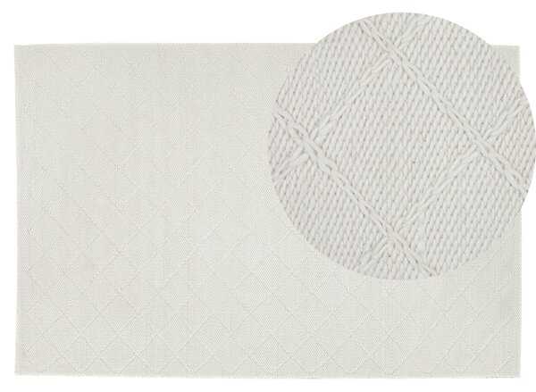 Koberec krémovobiely vlna a bavlna 140 x 200 cm obdĺžnikový ručne tkaný geometrický vzor boho
