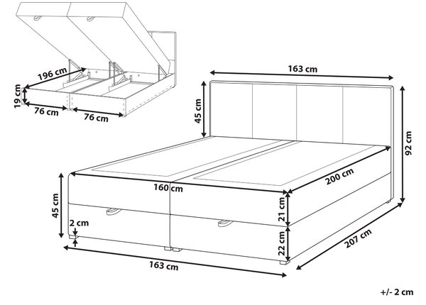 Kontinentálna posteľ krémová biela látkové čalúnenie 160 x 200 cm s úložným priestorom s matracom a čelom moderný štýl spálňa
