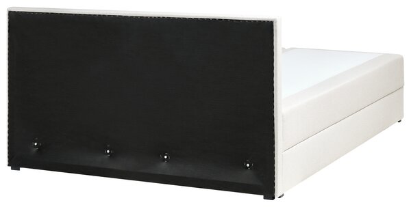 Kontinentálna posteľ krémová biela látkové čalúnenie 160 x 200 cm s úložným priestorom s matracom a čelom moderný štýl spálňa