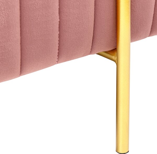 Lavička ružová zamatová čalúnená zlaté kovové nohy 93 x 48 cm glamour obývacia izba spálňa chodba