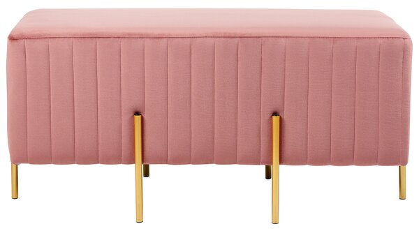Lavička ružová zamatová čalúnená zlaté kovové nohy 93 x 48 cm glamour obývacia izba spálňa chodba