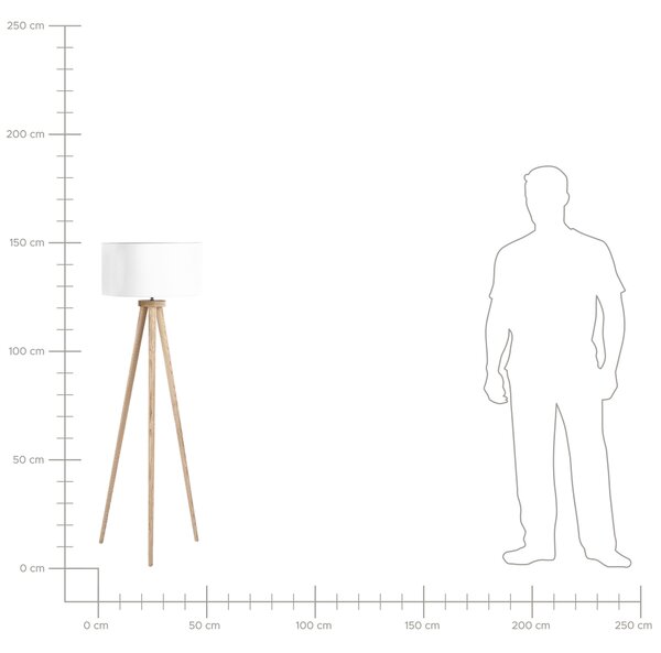 Stojaca lampa biela svetlé drevo 140 cm statívový podstavec látkové tienidlo moderný štýl obývačka spálňa