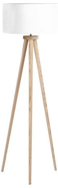 Stojaca lampa biela svetlé drevo 140 cm statívový podstavec látkové tienidlo moderný štýl obývačka spálňa