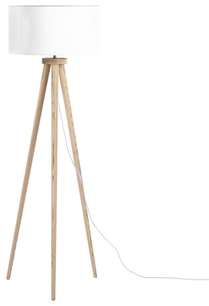 Stojaca lampa biela svetlé drevo 140 cm statívový podstavec látkové tienidlo moderný štýl obývačka spálňa