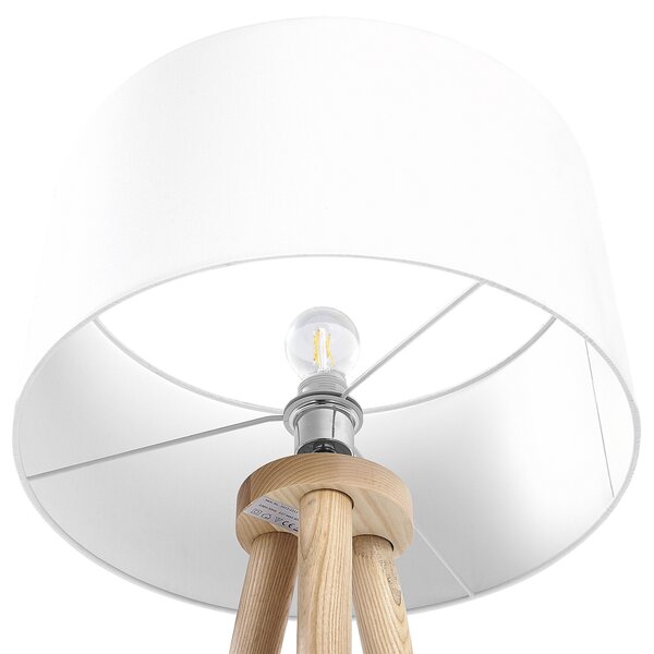 Stojaca lampa biela svetlé drevo 140 cm statívový podstavec látkové tienidlo moderný štýl obývačka spálňa