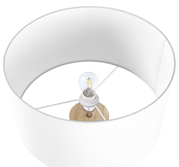 Stojaca lampa biela svetlé drevo 140 cm statívový podstavec látkové tienidlo moderný štýl obývačka spálňa