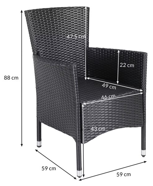 Ratanové kreslá 2 ks - čierna/krémové podušky