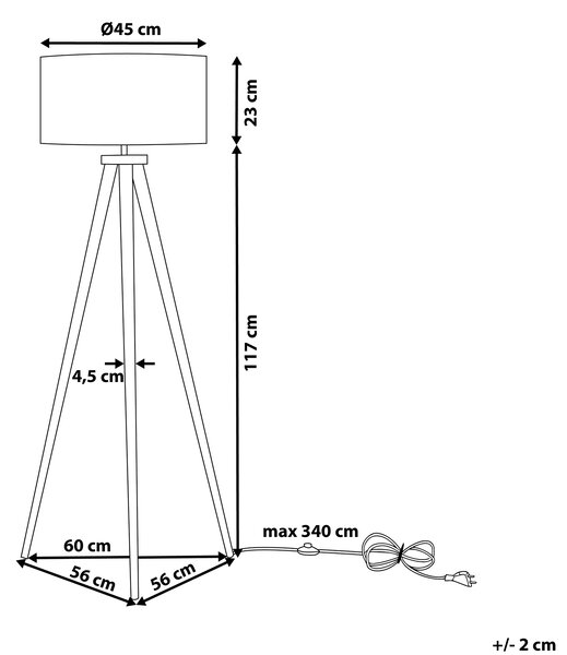 Stojaca lampa biela svetlé drevo 140 cm statívový podstavec látkové tienidlo moderný štýl obývačka spálňa