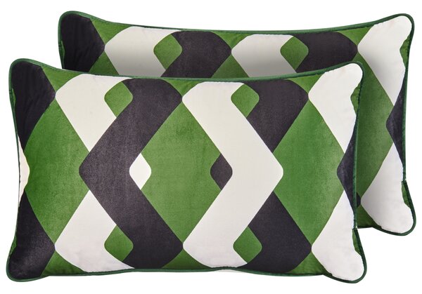Sada 2 vonkajších dekoratívnych vankúšov viacfarebná polyester 30 x 50 cm geometrický vzor záhradné doplnky