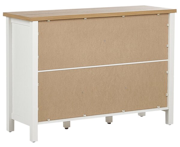Komoda biela a svetlé drevo MDF s 2 zásuvkami a 3 dvierkami úložný nábytok do obývacej izby