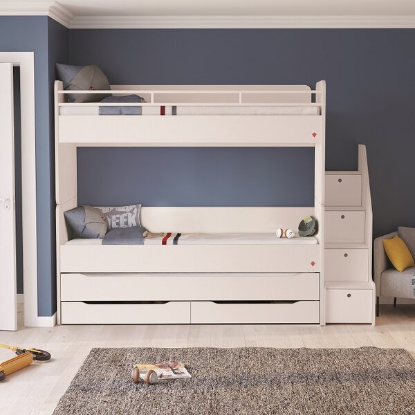Cilek Poschodová posteľ White Studio pre 3 deti 90x200 cm s úložným priestorom (schody)