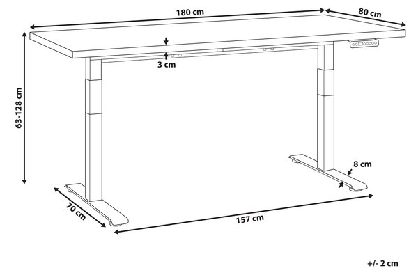Výškovo nastaviteľný písací stôl tmavé drevo biely oceľový rám 180 x 80 cm elektrické nastavenie výšky moderná kancelária