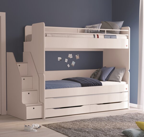 Cilek Poschodová posteľ White Studio pre 3 deti 90x200 cm s úložným priestorom (schody)