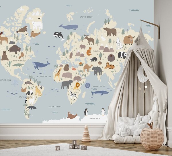 Fototapeta Pastelová mapa kontinentov Materiál: Vliesová, Rozmery: 200 x 140 cm